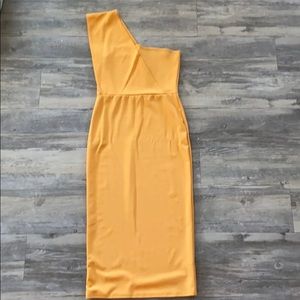 Yellow One Shoulder Draped Midi Dress